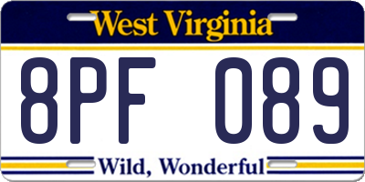 WV license plate 8PF089