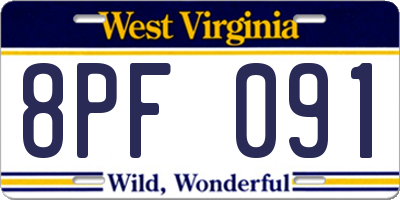 WV license plate 8PF091