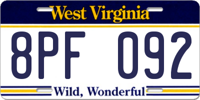WV license plate 8PF092
