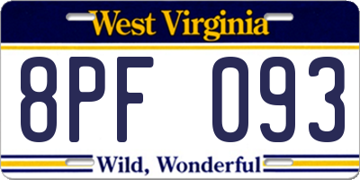 WV license plate 8PF093
