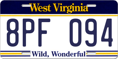 WV license plate 8PF094