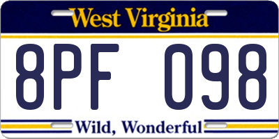 WV license plate 8PF098
