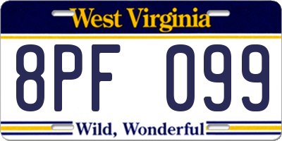 WV license plate 8PF099