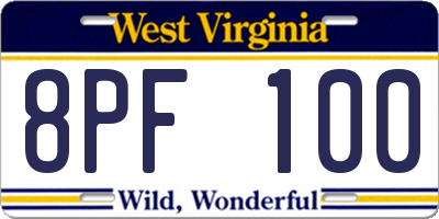 WV license plate 8PF100