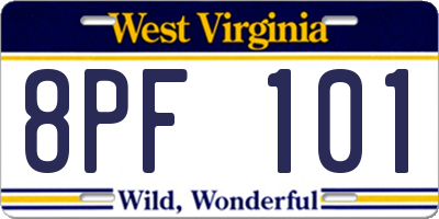 WV license plate 8PF101