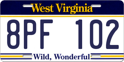 WV license plate 8PF102