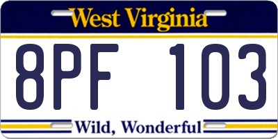 WV license plate 8PF103