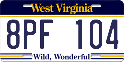 WV license plate 8PF104