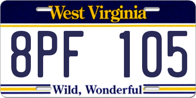 WV license plate 8PF105