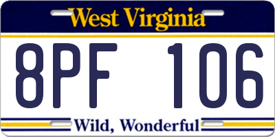 WV license plate 8PF106