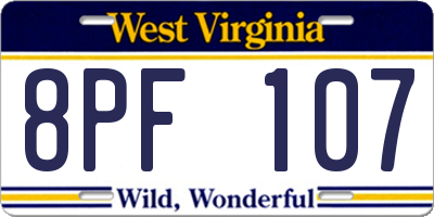 WV license plate 8PF107