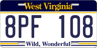 WV license plate 8PF108
