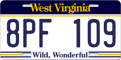WV license plate 8PF109