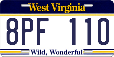 WV license plate 8PF110