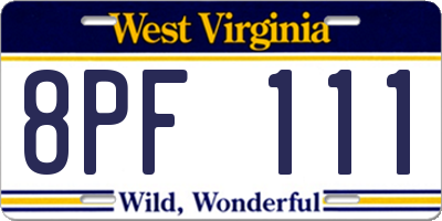 WV license plate 8PF111