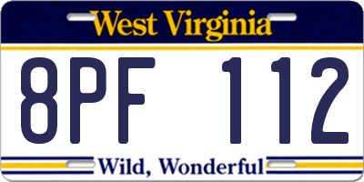 WV license plate 8PF112