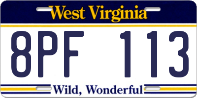 WV license plate 8PF113