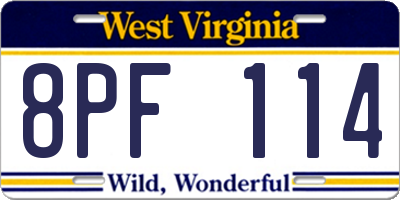 WV license plate 8PF114