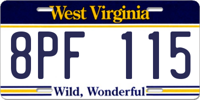 WV license plate 8PF115