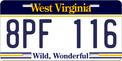 WV license plate 8PF116