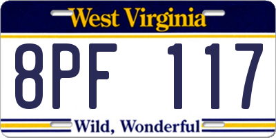 WV license plate 8PF117