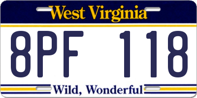 WV license plate 8PF118