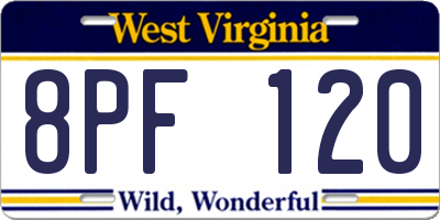 WV license plate 8PF120
