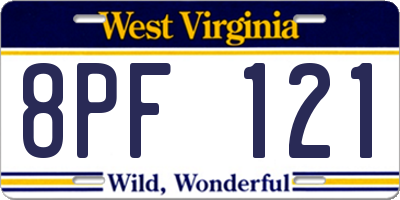 WV license plate 8PF121