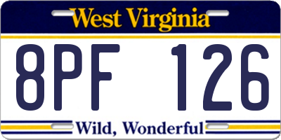 WV license plate 8PF126