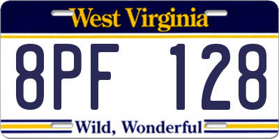 WV license plate 8PF128