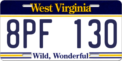 WV license plate 8PF130