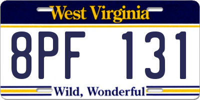 WV license plate 8PF131