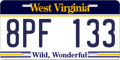 WV license plate 8PF133