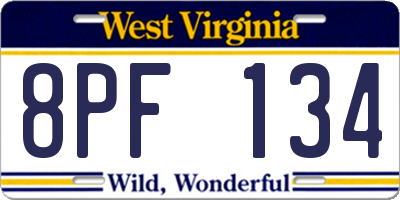 WV license plate 8PF134