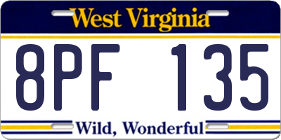 WV license plate 8PF135