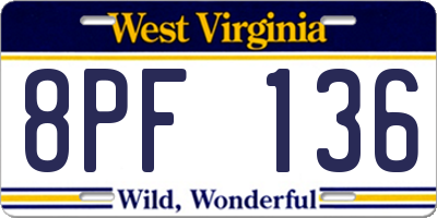 WV license plate 8PF136