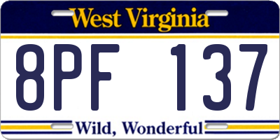 WV license plate 8PF137