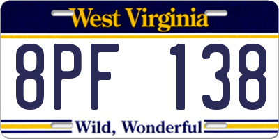 WV license plate 8PF138