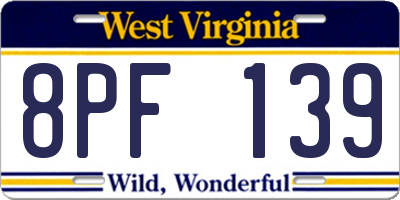 WV license plate 8PF139