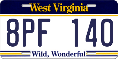 WV license plate 8PF140