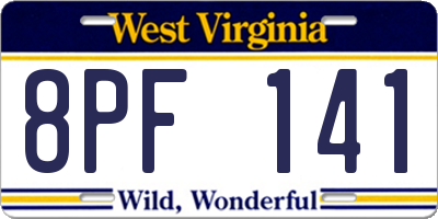 WV license plate 8PF141