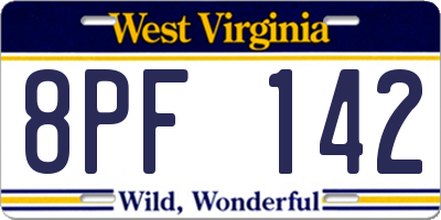 WV license plate 8PF142
