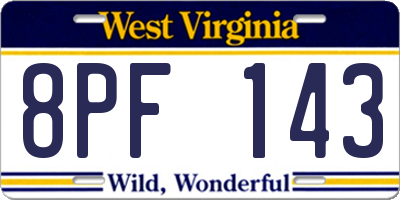 WV license plate 8PF143