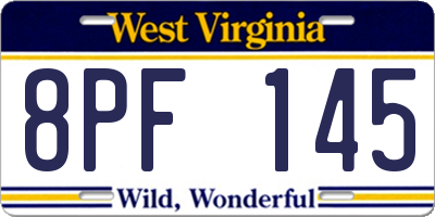 WV license plate 8PF145