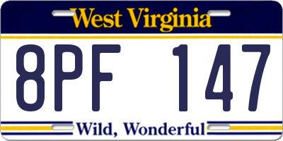 WV license plate 8PF147