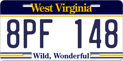 WV license plate 8PF148