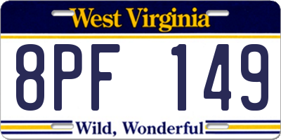WV license plate 8PF149