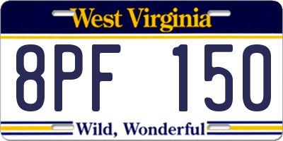 WV license plate 8PF150