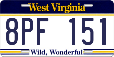 WV license plate 8PF151