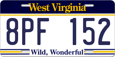WV license plate 8PF152